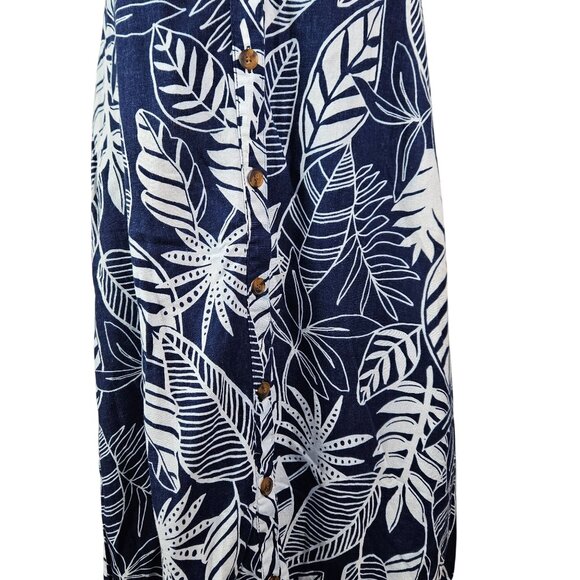 Tropical Womens Size XL Linen Rayon Leaf Print Button Up Sundress Casual Summer - Picture 7 of 10